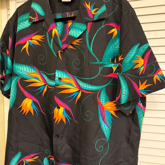 Vintage 80’s Hilo Hattie Black Tropical Floral Shirt Men’s XL  Bird of Paradise - Picture 2 of 9